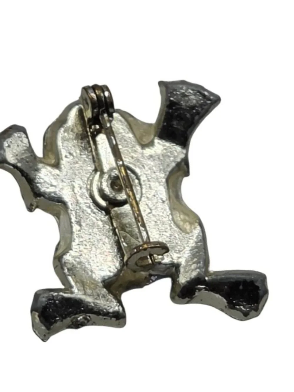 Vintage Silver Tone Jelly Belly Frog Brooch Pin with Aurora Borealis Rhinestones